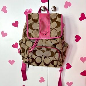 COACH Signature Stripe Khaki Backpack in Pink